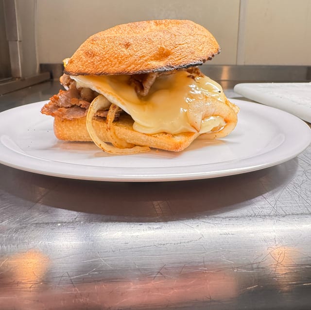 Steak Egg and Cheese on Ciabatta.