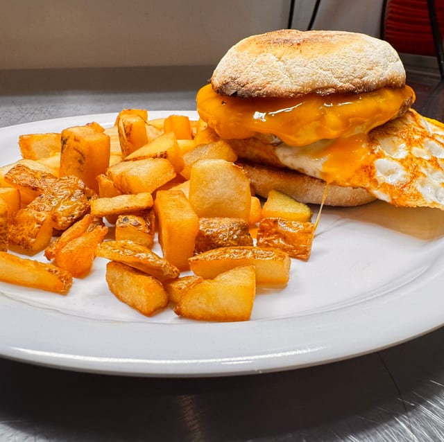 Sausage, Egg, and Cheese on English Muffin.